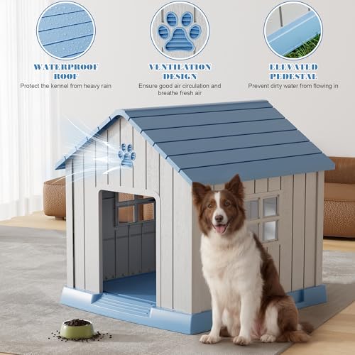 Dog House Outdoor Indoor (Blue / 37.2" L × 40" W × 40" H)