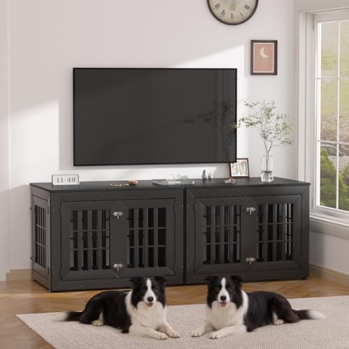 38" Heavy Duty Dog Crate Furniture for Large (37.4"L x 25.8"W x 27.4"H / Black)