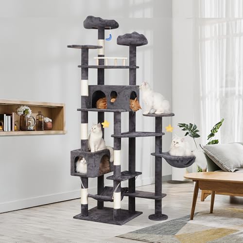 Cat Tree 79in Large Tower for Multiple Indoor Big Cats (Smoky Gray)