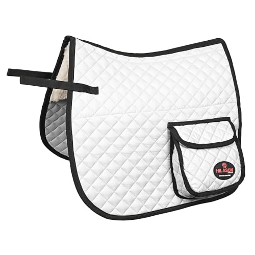 Western Horse Luxury Quilted Saddle Pads with Pockets (White)