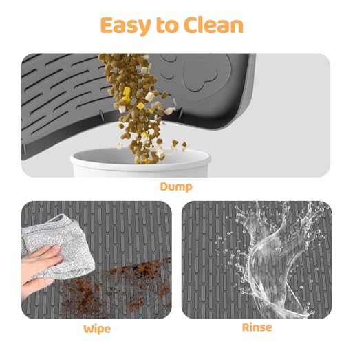 Cat Food Mat Extra Large Silicone Pet Bowl Mat 34''x22'' (Dark Grey / 34"L x 22"W)
