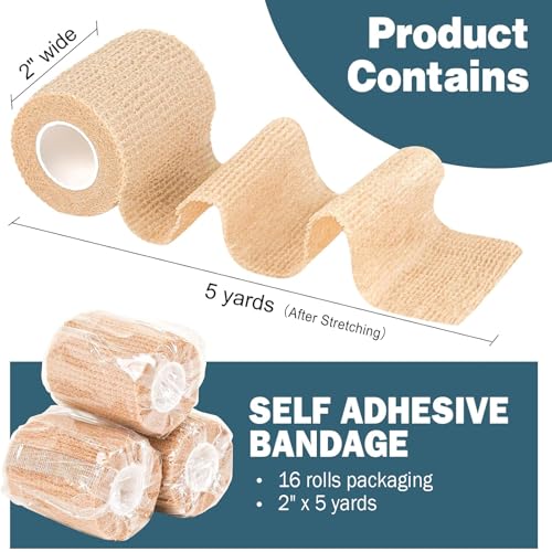 16 Pack Self Adhesive Bandage Wrap (Beige / 2IN - 16Pack)