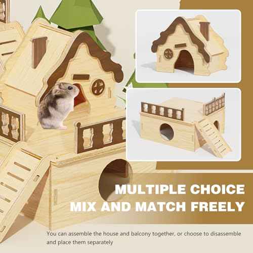 Wooden Hamster Platform and Dwarf Hamster House (BrownL)