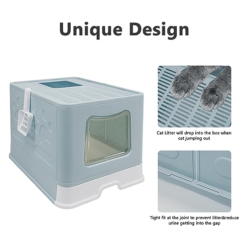 XL Foldable Cat Litter Box with Lid (Blue / X-Large)
