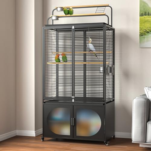 72 Inch Parrot Bird Cage with Play Top and Storage Cabinet