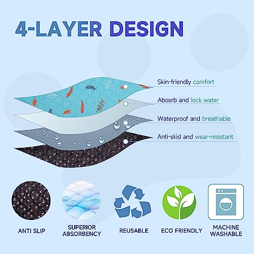Washable Pee Pads for Dogs Large 48" x 48" 2 (Leaves - Sky Blue / 48x48 Inch (Pack of 2))