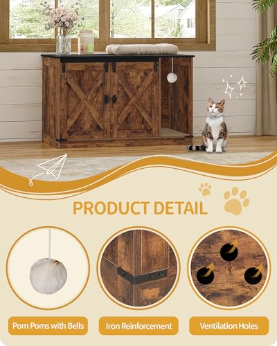 Cat Litter Box Enclosure (39.4"L x 21.7"W x 24.8"H / Rustic Brown and Black)