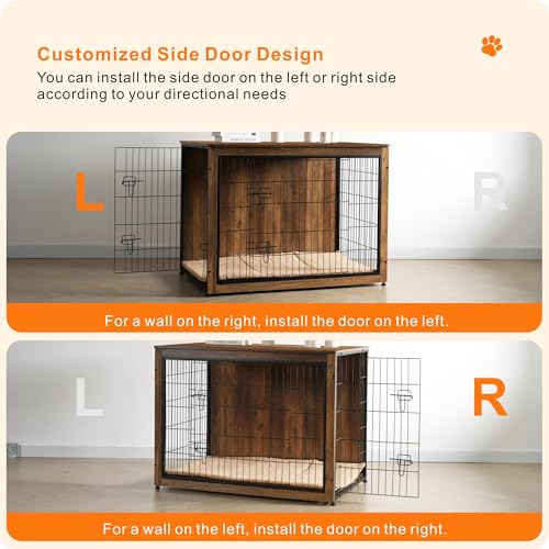 43.3" XXL Dog Crate Furniture with Cushion (Warm Brown / 43.3"L x 29.1"W x 31.7"H)