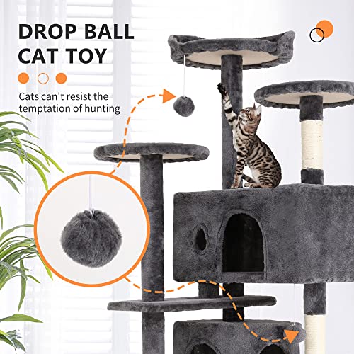 54" Cat Tree Tower (54in / Light Gray)