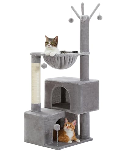 45 Inch Small Cat Tree with 2 Condos for Indoor Cats (Gray / 45 inches)
