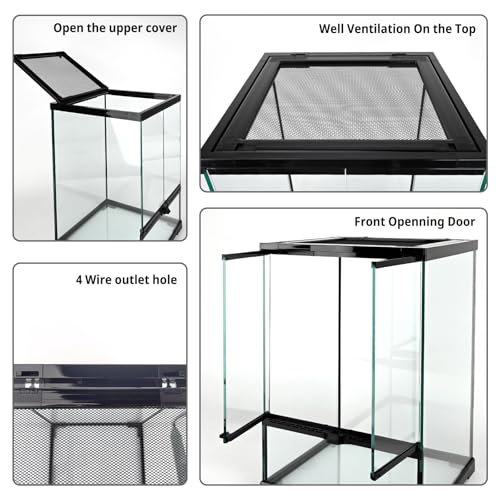 11 Gallon Reptile Glass Tank Vertical Terrarium 12"x12"x18" Habitat Enclosure with Front Openning Door and Top Screen Ventilation for Geckos (12x12x18 inch)