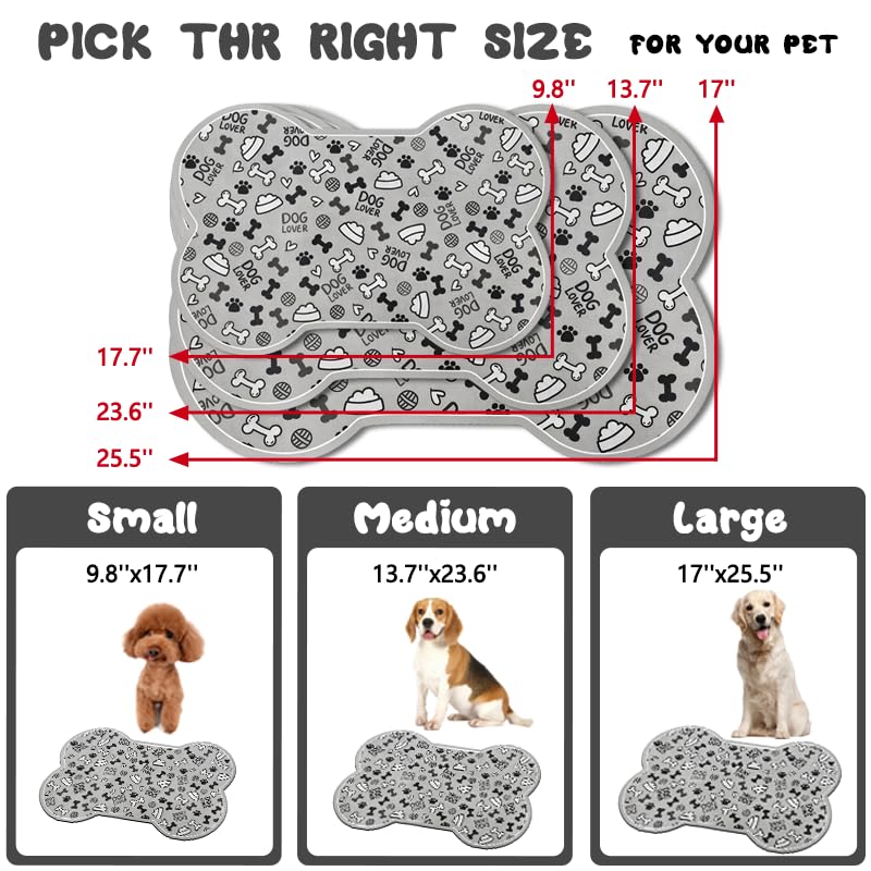 Dog Food Mats for Floors Waterproof (Grey Bone02 / 19"L x 12"W)