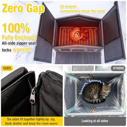 Cat House Outdoor Heated Cat House with Heater Feral Kitty Shelter with 100% Insulated Liner Weatherproof for Winter