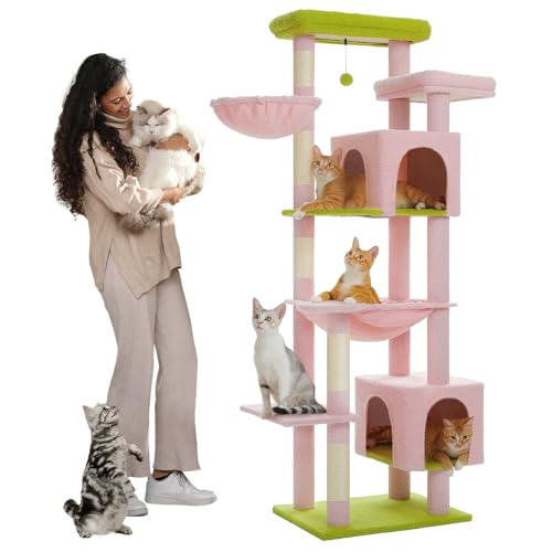 69" Tall Cat Tower with Hammock & Scratching Posts (Pink / 69 Inches)