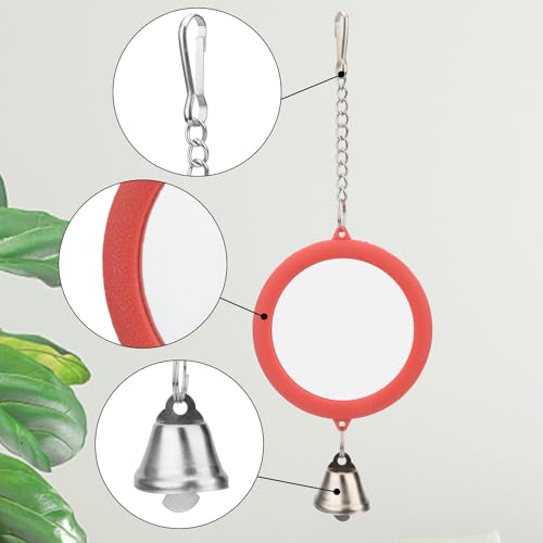 Bird Mirror Toy with Bell Interactive Parrot Hanging Mirror (RED)