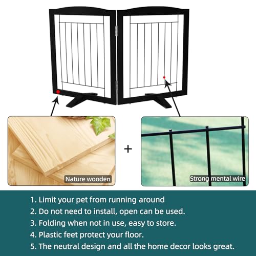 Freestanding Dog Fence Indoor (Black / 【2 Panels】40''w x 24''h)