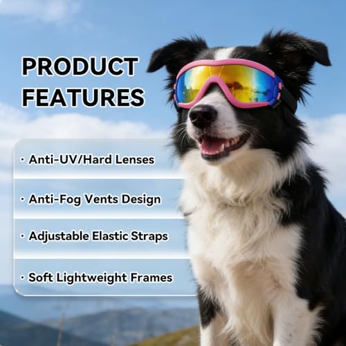 Dog Goggles for Large Breed Pet Sunglasses Eye Protection Anti (Pink / Large)