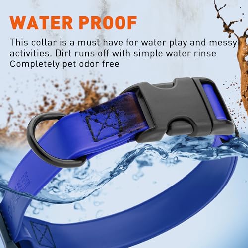 Biothane Waterproof Dog Collar with Quick Release Buckle Strong Coated Nylon Webbing with Odor (1"W by 15-25"L / Blueberry Royal)