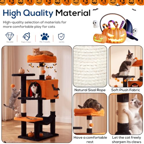 44 Inch Cat Tree Tower with Natural Sisal Scratching Posts (Black & Orange / 44 Inch)