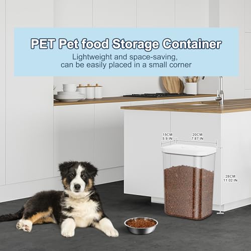 5-8 Lbs/6Qt Airtight Dog Cat Food Storage Container and Pet Storage Bin BPA-Free, PET Clear Stackable Dog Treat Containers Measuring Scoop Suitable for Dogs Food, Cats Food and Other Dry-1Pack (White (5.6L-1Pack))