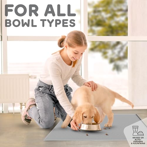 Dog Food Mat 28x18 Raised Edges Dogs Mat for Food and Water Prevent Spill (28"L x 18"W / Warm Ash)