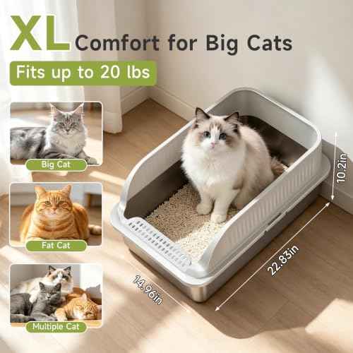 Stainless Steel Cat Litter Box with Lid (Light Grey XL)