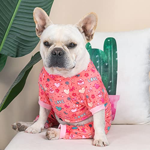 Dog Valentine's Day Pajamas Puppy Onesies Small Dogs Soft Pjs Coat Cat Apparel Comfy Pet Clothes Outfit Doggie Bodysuit (Large / Cupid pink)