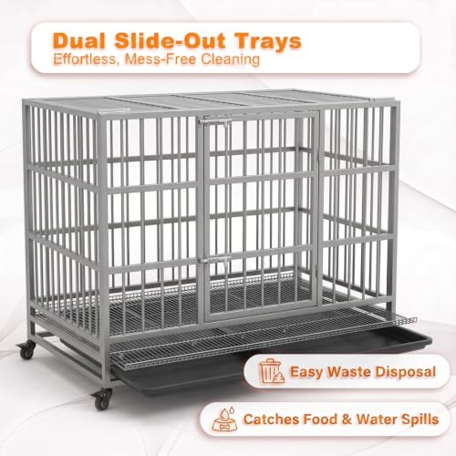 48 Inch Heavy Duty Dog Crate Cage with Wheels (Silver)
