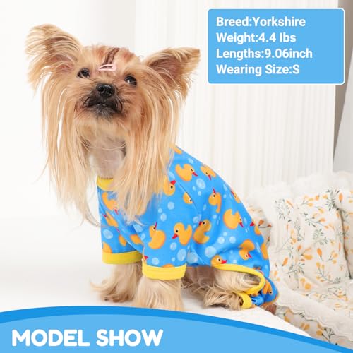Dog Pajamas Small Sized Dogs Stretchable Summer Dog Clothes Pjs 4 Legs Girl Boy Cute Soft Puppy Outfits Doggie Cat Jammies Jumpsuit Sleeper for Pet (Blue Duck / Small (Chest 13in ))