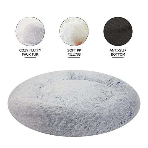 Calming Fluffy Donut Dog Bed for Small Dogs (23.0"L x 23.0"W x 7.0"Th / Light Blue)