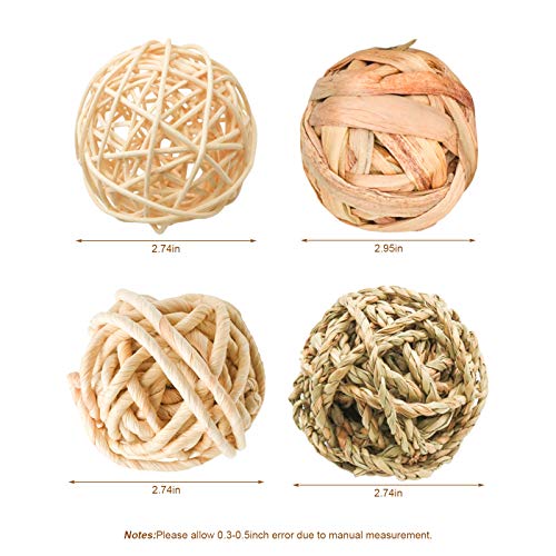 8 Pcs Small Animals Play Balls Rolling Activity Chew Toys Gnawing Treats for Rabbits Guinea Pigs Chinchilla Bunny Natural Balls (8Pcs)