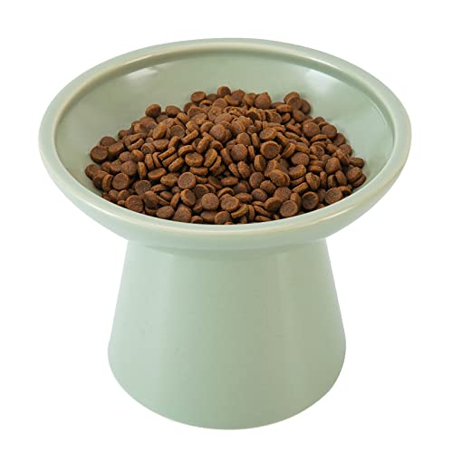 Extra Wide Elevated Ceramic 6.2" Shallow Cat Food Bowl (Sage Green-Shallow)