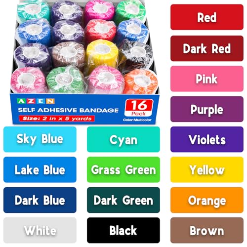 16 Pack Self Adhesive Bandage Wrap (Multi-colored / 2IN - 16Pack)