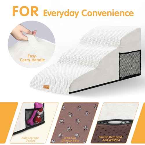 High Density Extended Foam Dog Ramp&Steps 3 Tiers (White / 33.1*15.7*15.7)
