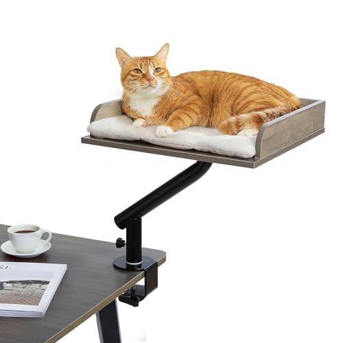 Cat Desk Bed 360°Rotating Supports to 50 Lbs Cozy Nest for Desk (Gray)