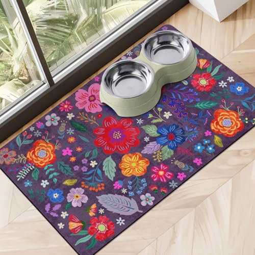 Dog Food Mats for Floors (Purple / 30"L x 17"W)
