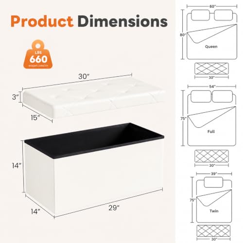 30 Inch Storage Ottoman Bench (Beige / 15.2"D x 30"W x 15.2"H)