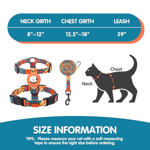 Cat Harness with Airtag Holder (Orange Print (Both Buckles on Chest))