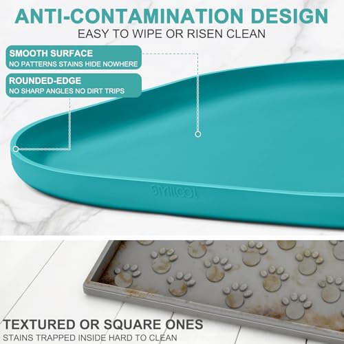 Waterproof Silicone Pet Food Mat with Raised Edge for Dog & Cat (Dark Turquoise / 12"L x 12"W)