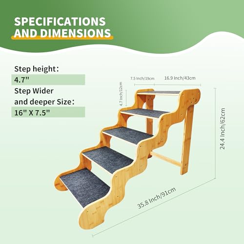 Dog Steps for Bed (Brown / 5-Step 35.8x17x24.4 inch)