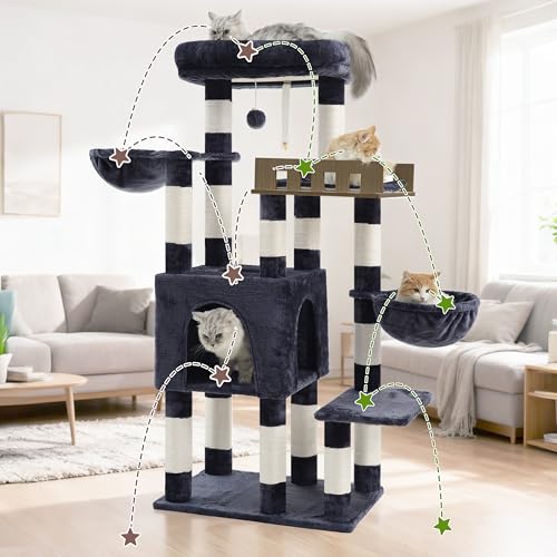 Sturdy Cat Tree Tower for Large Cats (52 inches / Dark Gray)