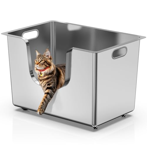 Enclosed Stainless Steel Cat Litter Box 13.8” High Sides (22.8"L x 14.9"W x 13.8"H)