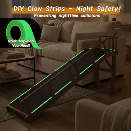 73" Dog Ramp for Bed with Rest Platform & Glow Strips (Brown / 73.2"L x 25"H x 15.7"W)