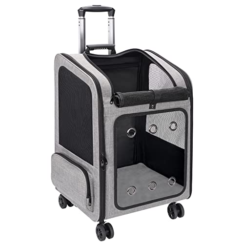 Extra Large Cat Backpack Carrier with Wheels for Cats Under 30 Lbs (15.7"L x 13.7"W x 21.7"H)