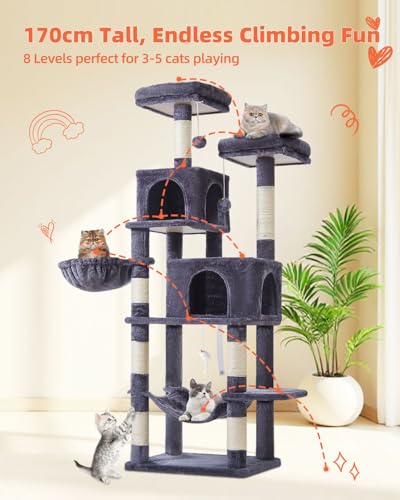 Cat Tree 67 in Tall Cat Tower with 2 Plush Cat Condos (67 inches / Smoky Gray)