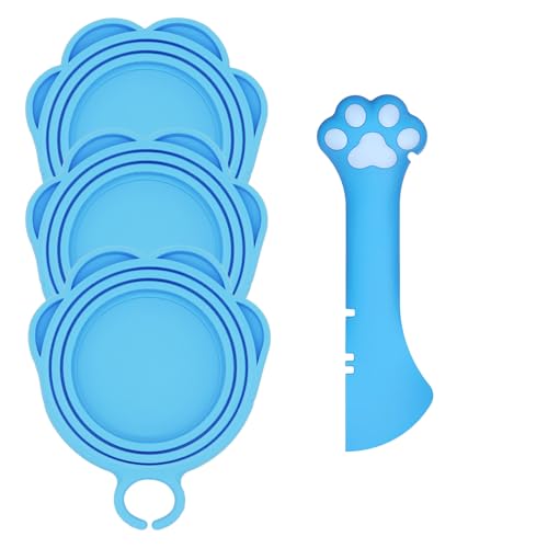 Cat Food Can Spoon & 3 Pcs Can Lids (Cat Paw / Blue)