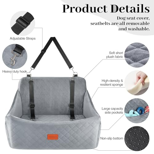 Dog Car Seat for Medium & Large Dogs Up to 55lbs (GREY / Large)