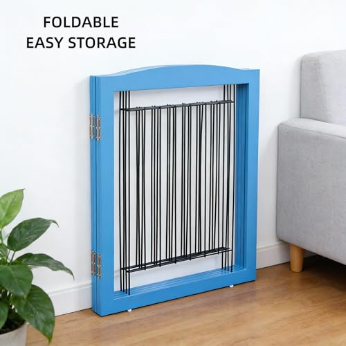 Freestanding Dog Fence Indoor (【4 Panels】80''w x 24''h / Blue)