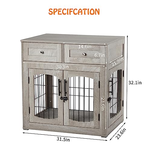 Dog Crate Furniture for Medium Dogs (Grey / 32.0"L x 23.6"W x 32.0"H)