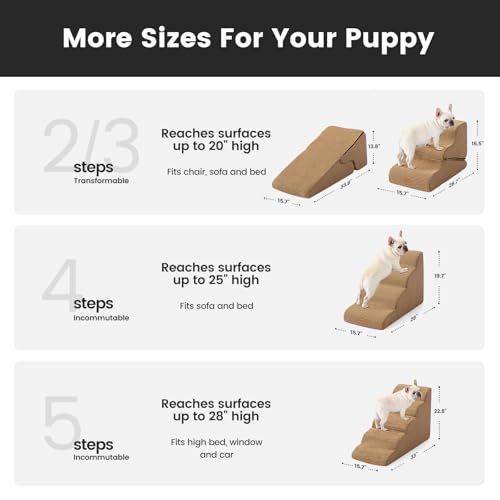 Dog Stairs for Small Dogs 19.7" H (Brown / Curved 15.7"x28"x19.7")